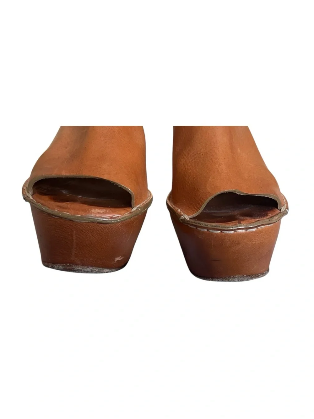 Chloe Tan Leather Platform Wedge Sandals 6.5